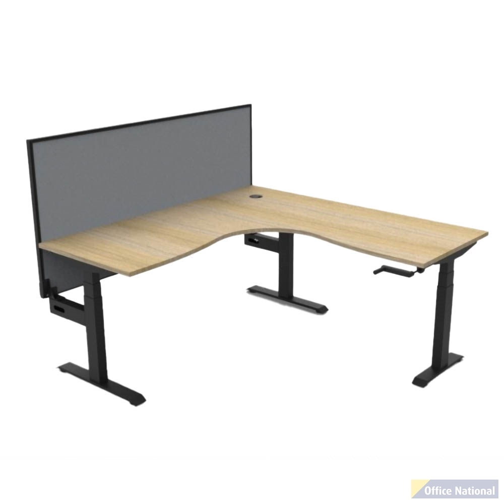 RAPIDLINE BOOST CRANK CORNER WORKSTATION WITH SCREEN 1500 X 1500 X 750MM NATURAL OAK TOP AND BLACK SATIN FRAME
