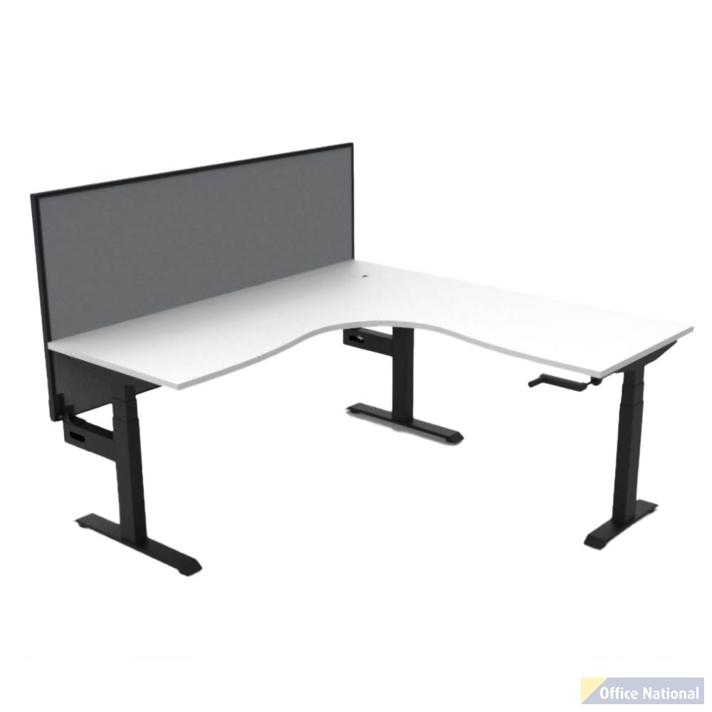 RAPIDLINE BOOST CRANK CORNER WORKSTATION WITH SCREEN 1500 X 1500 X 750MM NATURAL WHITE TOP AND BLACK SATIN FRAME