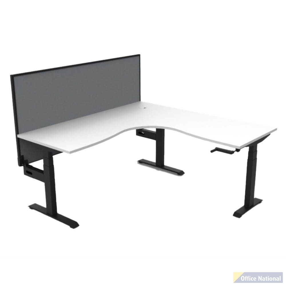 RAPIDLINE BOOST CRANK CORNER WORKSTATION WITH SCREEN 1800 X 1500 X 750MM NATURAL WHITE TOP AND BLACK SATIN FRAME