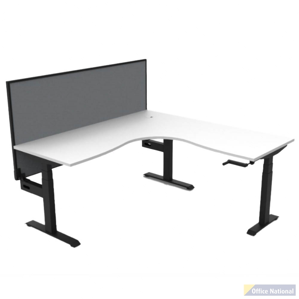 RAPIDLINE BOOST CRANK CORNER WORKSTATION WITH SCREEN 1800 X 1800 X 750MM NATURAL WHITE TOP AND BLACK SATIN FRAME