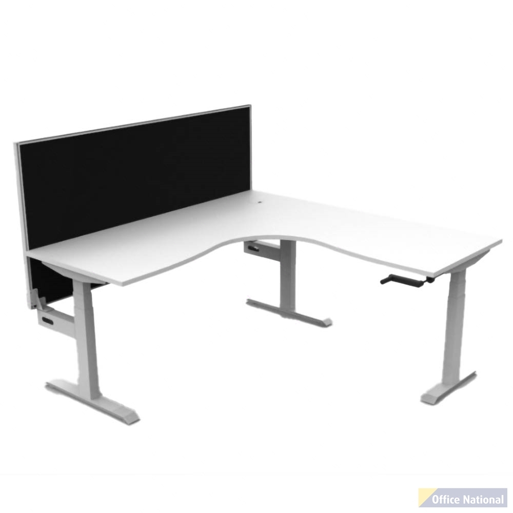 RAPIDLINE BOOST CRANK CORNER WORKSTATION WITH SCREEN 1800 X 1800 X 750MM NATURAL WHITE TOP AND WHITE SATIN FRAME