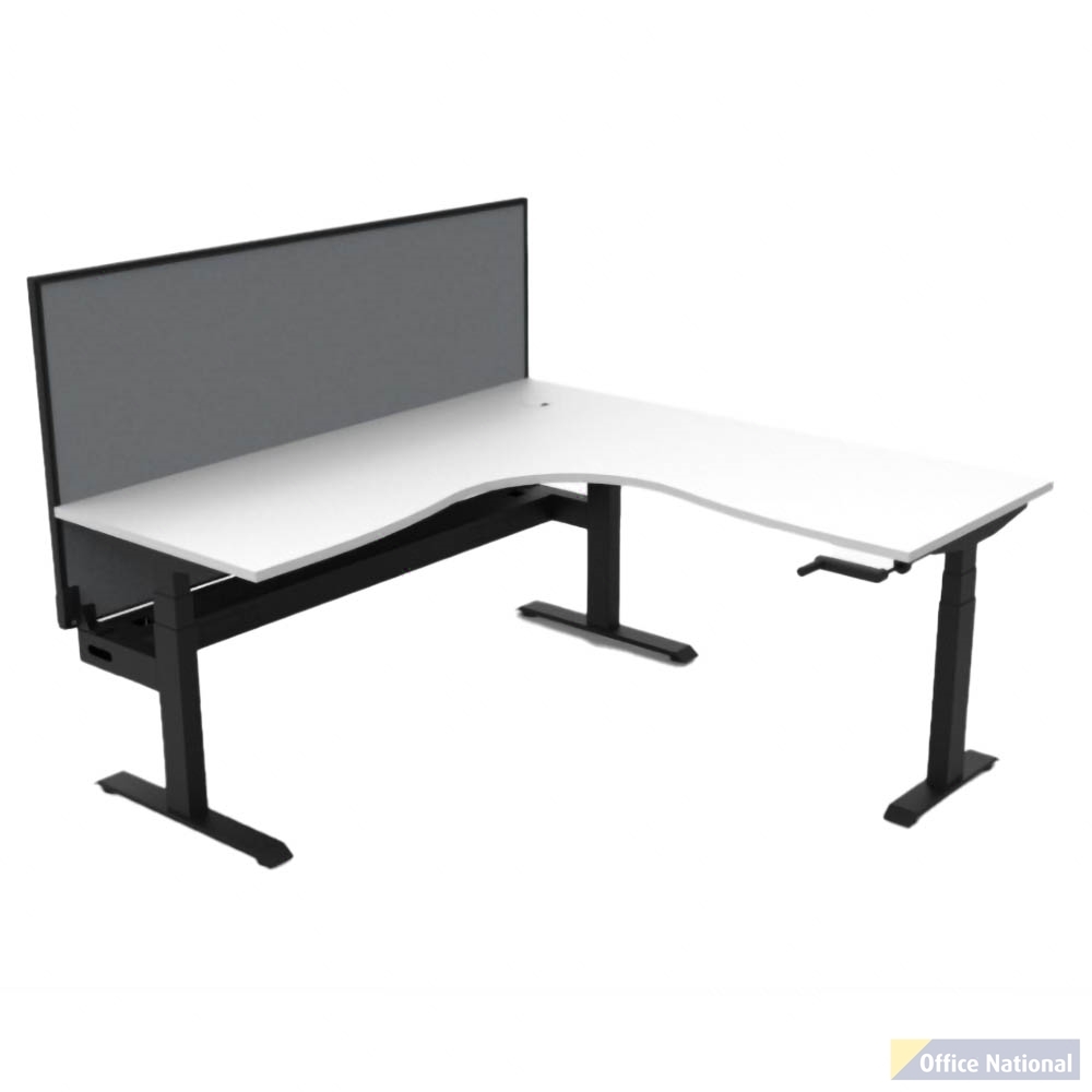 RAPIDLINE BOOST CRANK CORNER WORKSTATION WITH CABLE TRAY AND SCREEN 1500 X 1500 X 750MM NATURAL WHITE TOP / BLACK SATIN FRAME