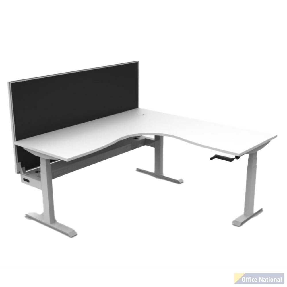 RAPIDLINE BOOST CRANK CORNER WORKSTATION WITH CABLE TRAY AND SCREEN 1500 X 1500 X 750MM NATURAL WHITE TOP / WHITE SATIN FRAME