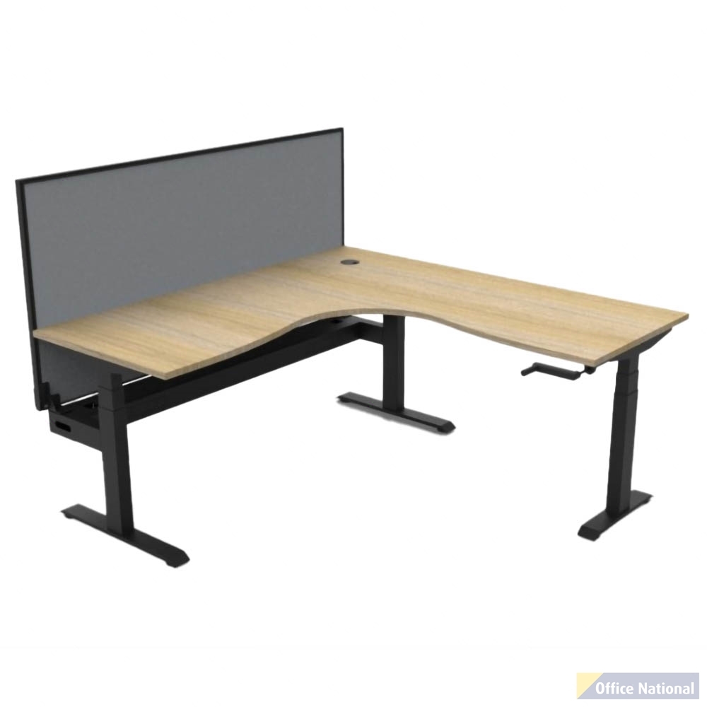 RAPIDLINE BOOST CRANK CORNER WORKSTATION WITH CABLE TRAY AND SCREEN 1800 X 1500 X 750MM NATURAL OAK TOP AND BLACK SATIN FRAME