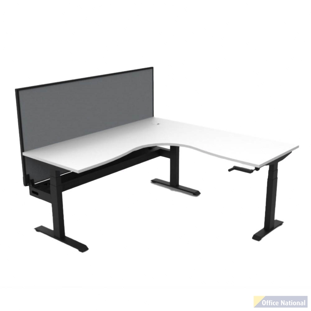 RAPIDLINE BOOST CRANK CORNER WORKSTATION WITH CABLE TRAY AND SCREEN 1800 X 1500 X 750MM NATURAL WHITE TOP / BLACK SATIN FRAME