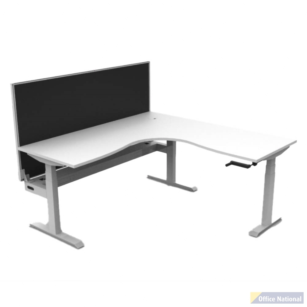 RAPIDLINE BOOST CRANK CORNER WORKSTATION WITH CABLE TRAY AND SCREEN 1800 X 1500 X 750MM NATURAL WHITE TOP / WHITE SATIN FRAME