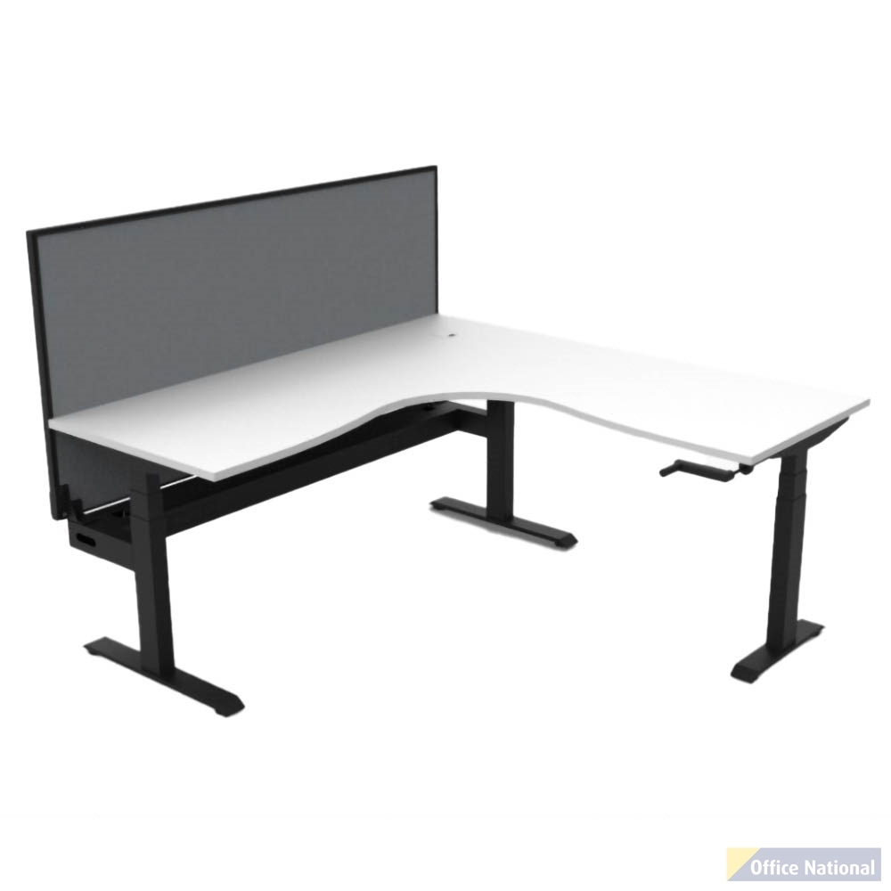 RAPIDLINE BOOST CRANK CORNER WORKSTATION WITH CABLE TRAY AND SCREEN 1800 X 1800 X 750MM NATURAL WHITE TOP / BLACK SATIN FRAME