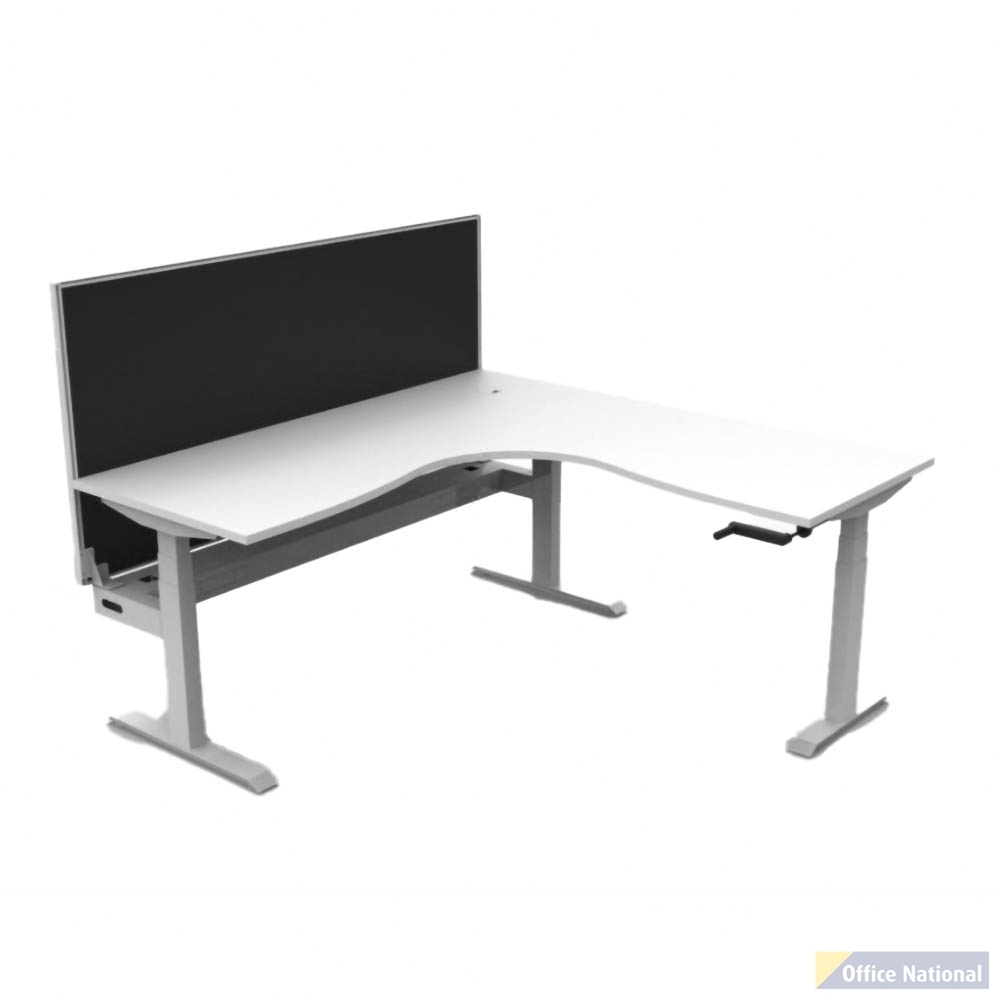 RAPIDLINE BOOST CRANK CORNER WORKSTATION WITH CABLE TRAY AND SCREEN 1800 X 1800 X 750MM NATURAL WHITE TOP / WHITE SATIN FRAME