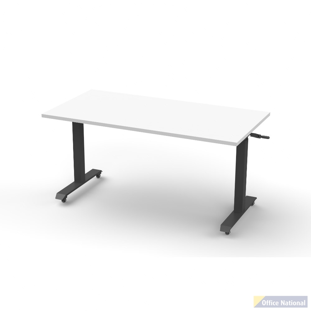 RAPIDLINE BOOST HEIGHT ADJUST FLIP TOP TABLE 1500 X 750 X 725MM WHITE TOP AND BLACK P/C FRAME