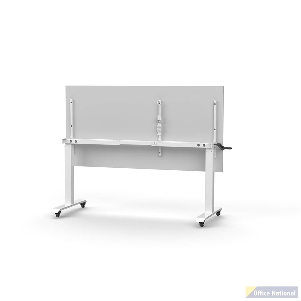 RAPIDLINE BOOST HEIGHT ADJUST FLIP TOP TABLE 1500 X 750 X 725MM WHITE TOP AND WHITE P/C FRAME