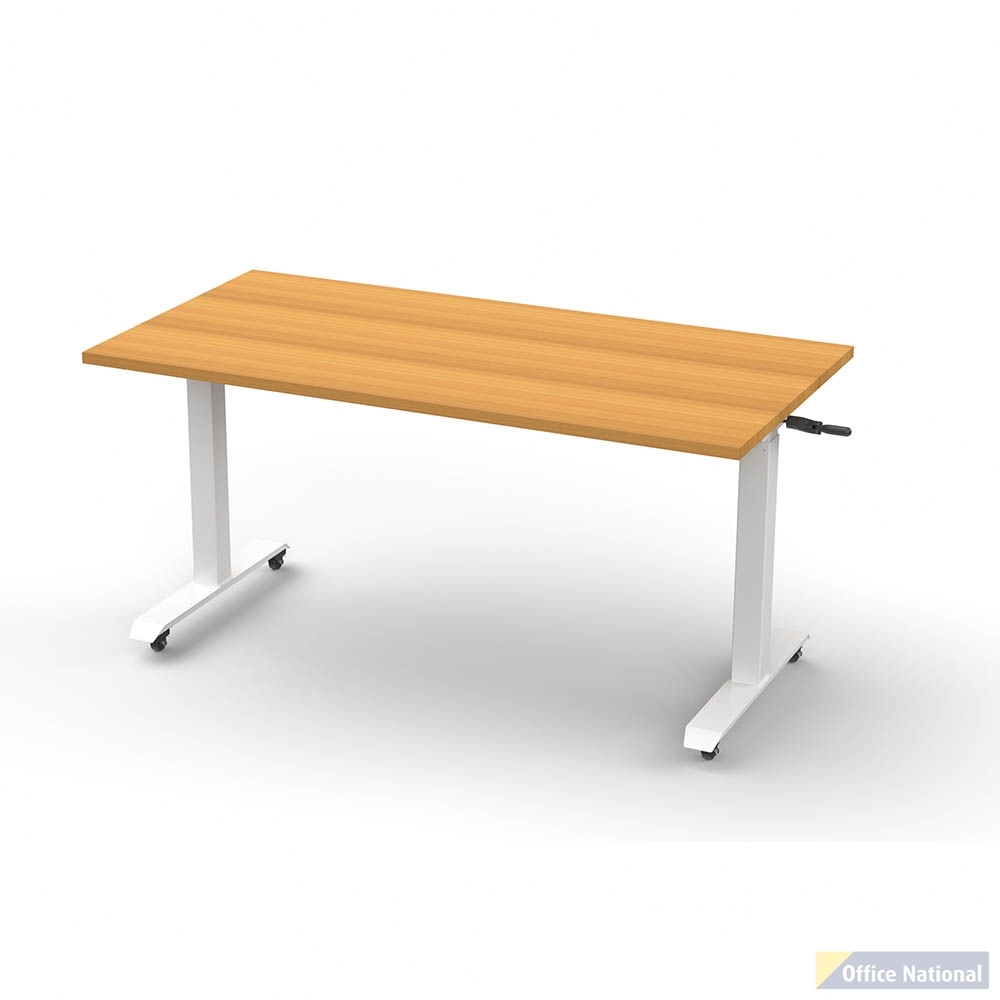 RAPIDLINE BOOST HEIGHT ADJUST FLIP TOP TABLE 1800 X 900 X 725MM BEECH TOP AND WHITE P/C FRAME