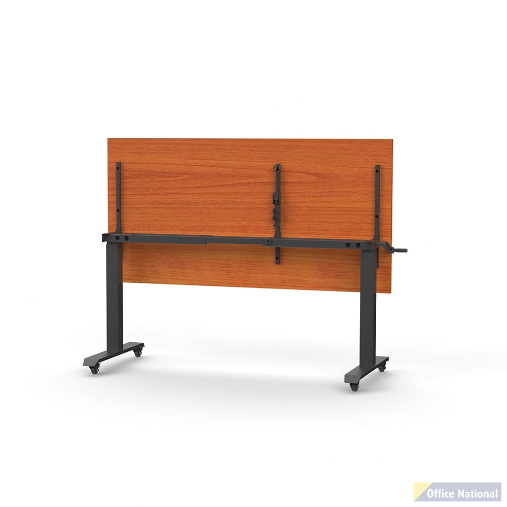 RAPIDLINE BOOST HEIGHT ADJUST FLIP TOP TABLE 1800 X 900 X 725MM CHERRY TOP AND BLACK P/C FRAME