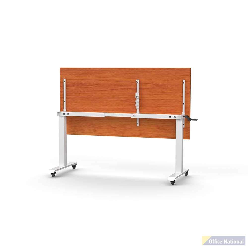 RAPIDLINE BOOST HEIGHT ADJUST FLIP TOP TABLE 1800 X 900 X 725MM CHERRY TOP AND WHITE P/C FRAME