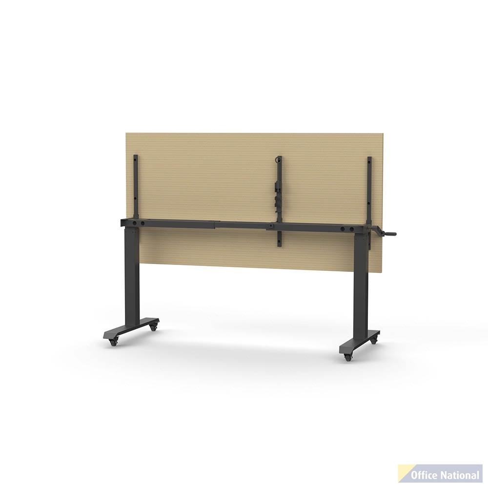 RAPIDLINE BOOST HEIGHT ADJUST FLIP TOP TABLE 1800 X 900 X 725MM NATURAL OAK TOP AND BLACK P/C FRAME