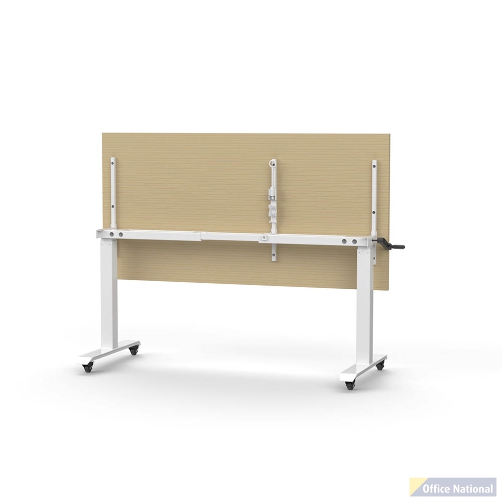 RAPIDLINE BOOST HEIGHT ADJUST FLIP TOP TABLE 1800 X 900 X 725MM NATURAL OAK TOP AND WHITE P/C FRAME