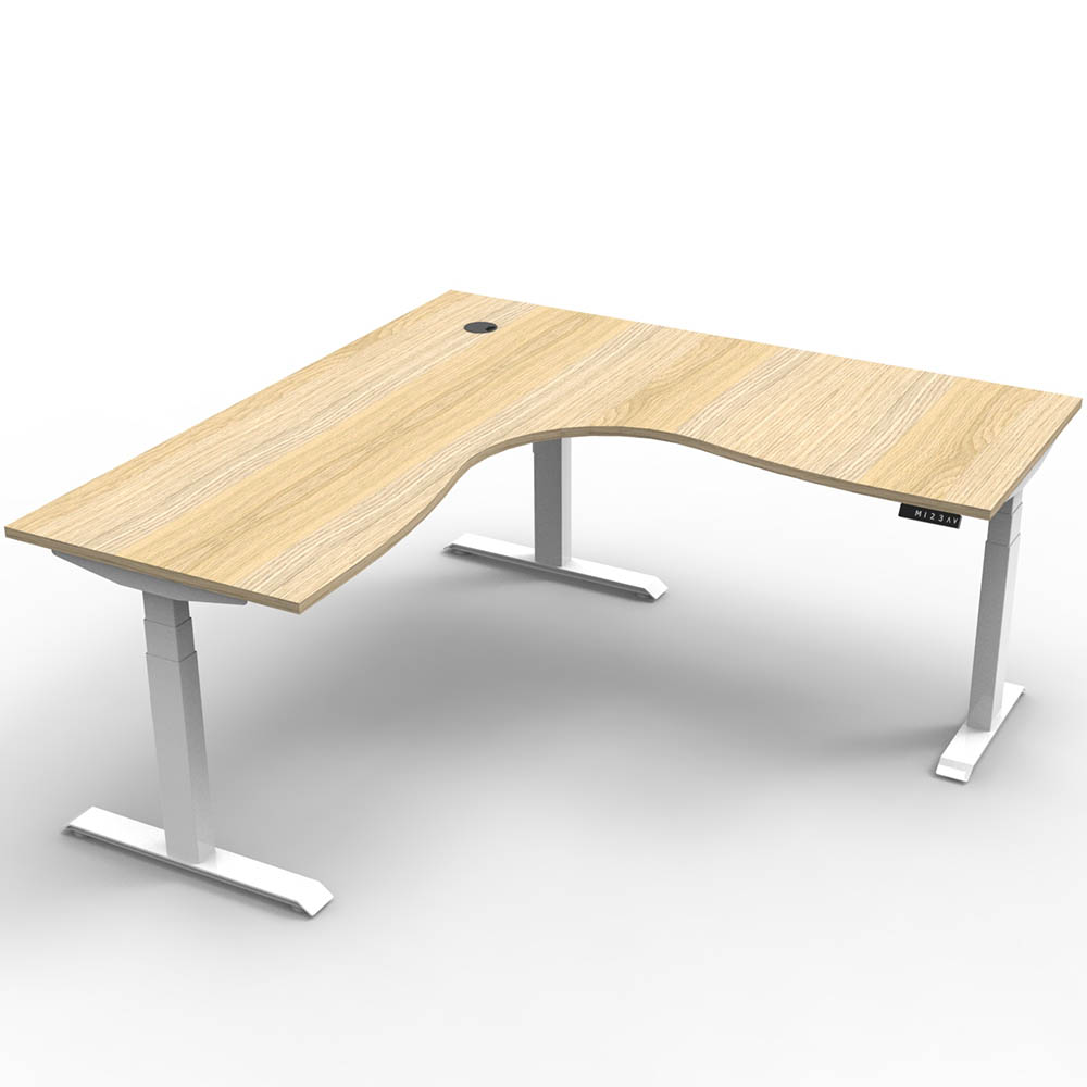 RAPIDLINE BOOST PLUS HEIGHT ADJUSTABLE CORNER WORKSTATION 1800 X 1500 X 750MM NATURAL OAK TOP / WHITE FRAME