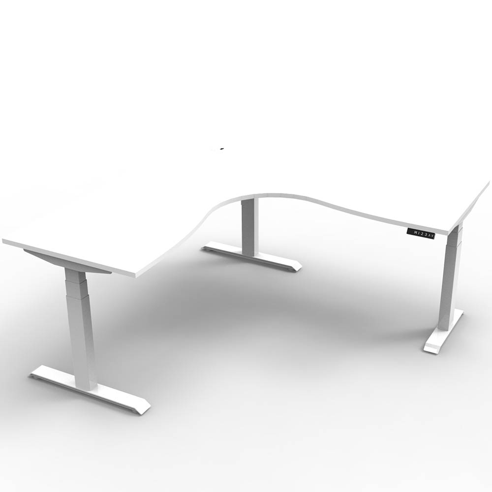 RAPIDLINE BOOST PLUS HEIGHT ADJUSTABLE CORNER WORKSTATION 1800 X 1500 X 750MM NATURAL WHITE TOP / WHITE FRAME