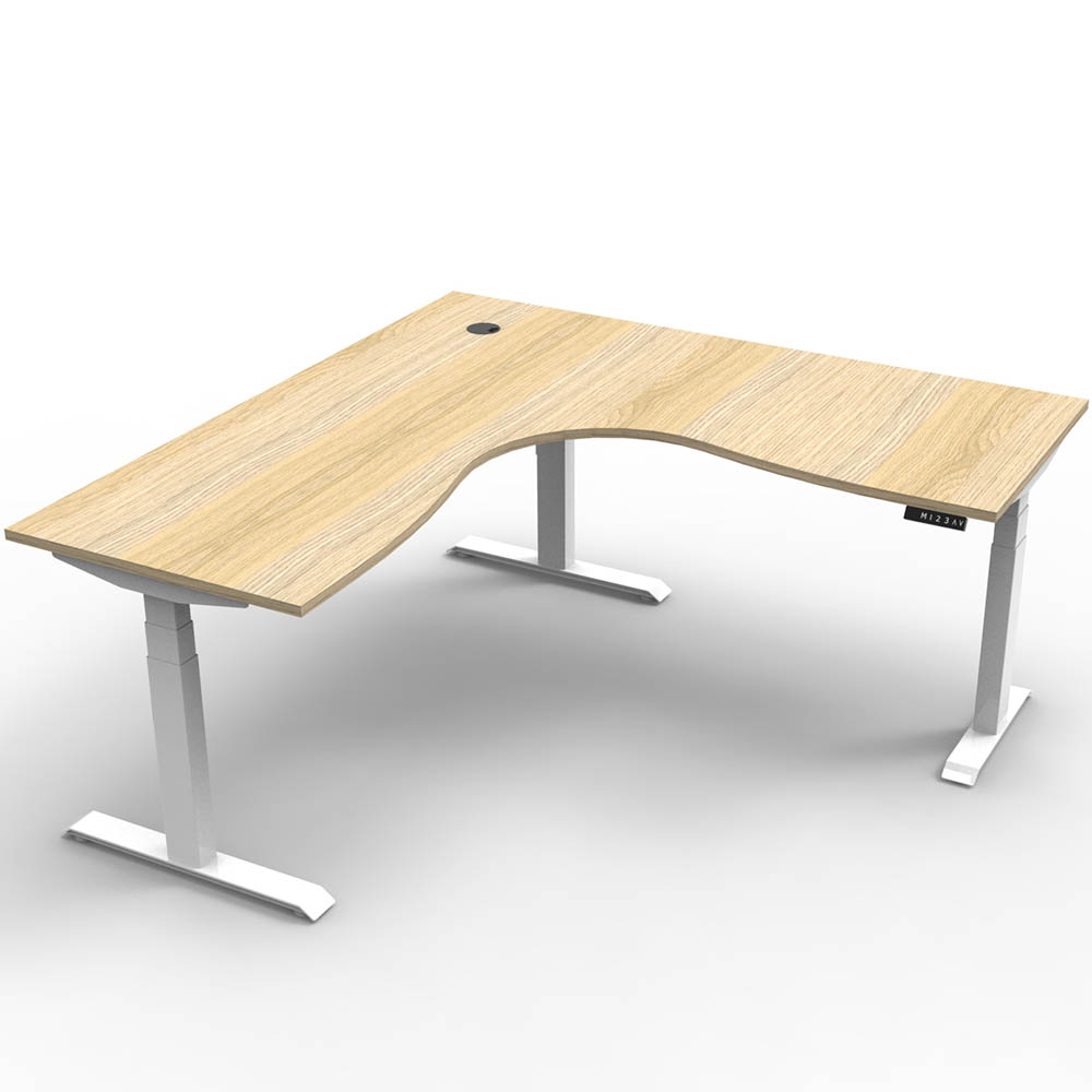RAPIDLINE BOOST PLUS HEIGHT ADJUSTABLE CORNER WORKSTATION 1800 X 1800 X 750MM NATURAL OAK TOP / WHITE FRAME