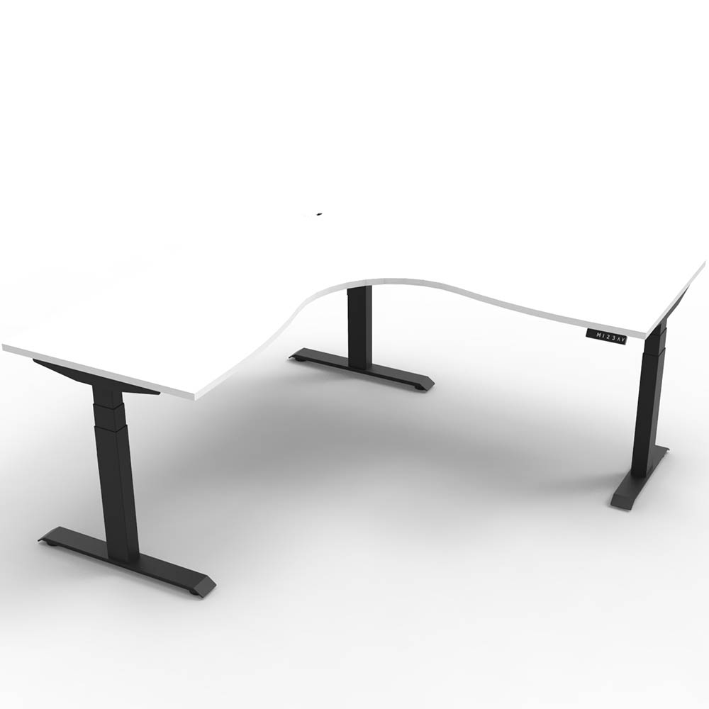 RAPIDLINE BOOST PLUS HEIGHT ADJUSTABLE CORNER WORKSTATION 1800 X 1800 X 750MM NATURAL WHITE TOP / BLACK FRAME