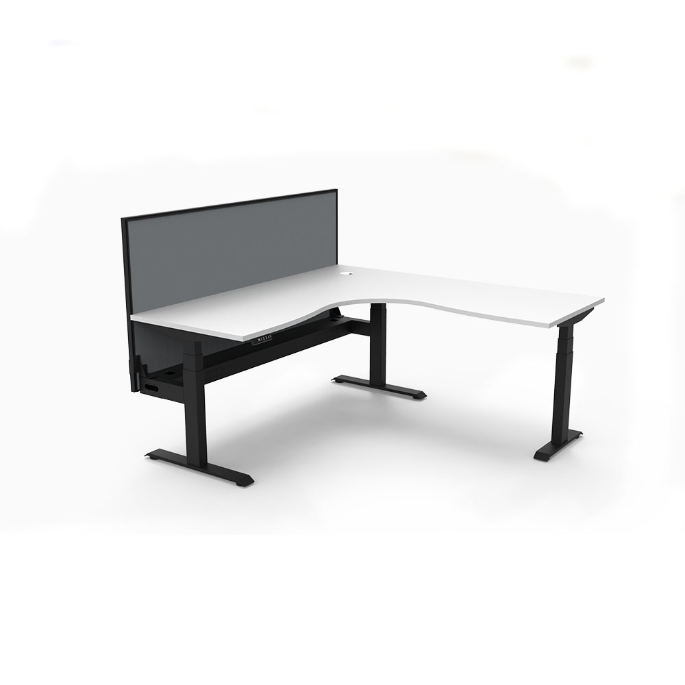 RAPIDLINE BOOST PLUS HEIGHT ADJUSTABLE CORNER WORKSTATION WITH SCREEN / CABLE TRAY 1800 X 1800 X 750MM NATURAL WHITE TOP / BLACK FRAME / GREY SCREEN