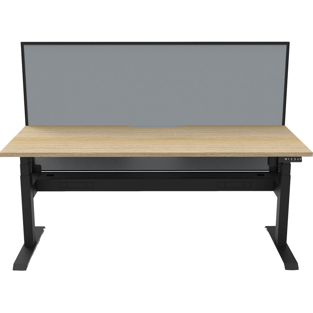 RAPIDLINE BOOST LIGHT SINGLE SIDED WORKSTATION WITH SCREEN AND CABLE TRAY 1500MM NATURAL OAK TOP / BLACK FRAME / GREY SCREEN