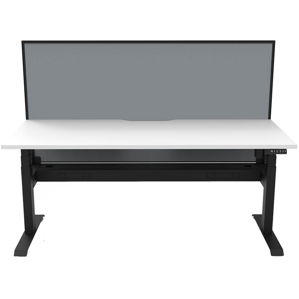RAPIDLINE BOOST LIGHT SINGLE SIDED WORKSTATION WITH SCREEN AND CABLE TRAY 1500MM NATURAL WHITE TOP / BLACK FRAME / GREY SCREEN