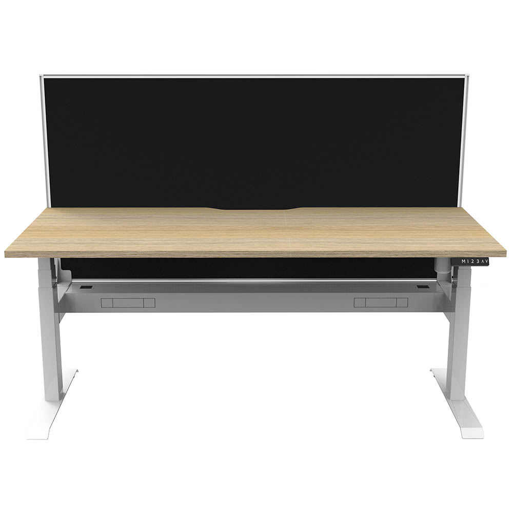 RAPIDLINE BOOST LIGHT SINGLE SIDED WORKSTATION WITH SCREEN AND CABLE TRAY 1800MM NATURAL OAK TOP / WHITE FRAME / BLACK SCREEN
