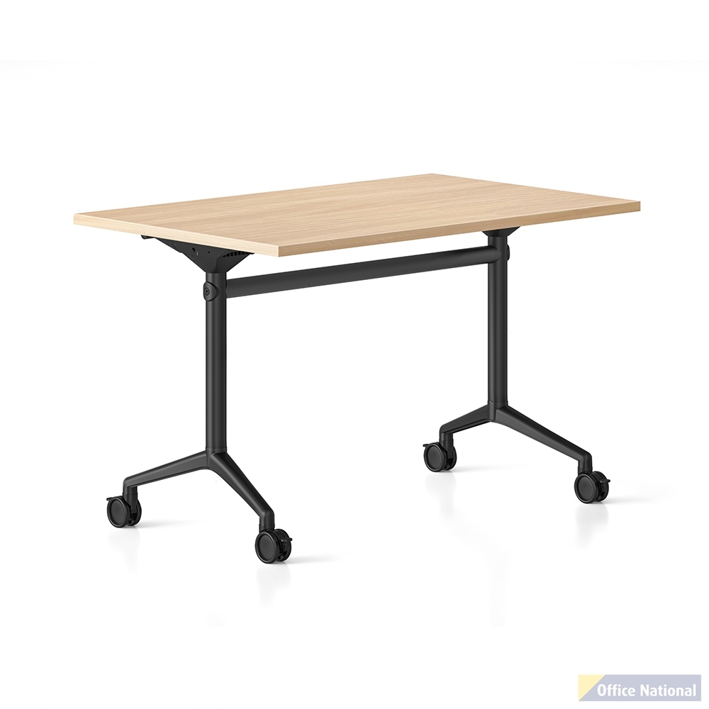 RAPIDLINE TYPHOON FLIP TOP TABLE 1200 X 600MM NATURAL OAK TOP AND BLACK P/C ALL OVER FRAME