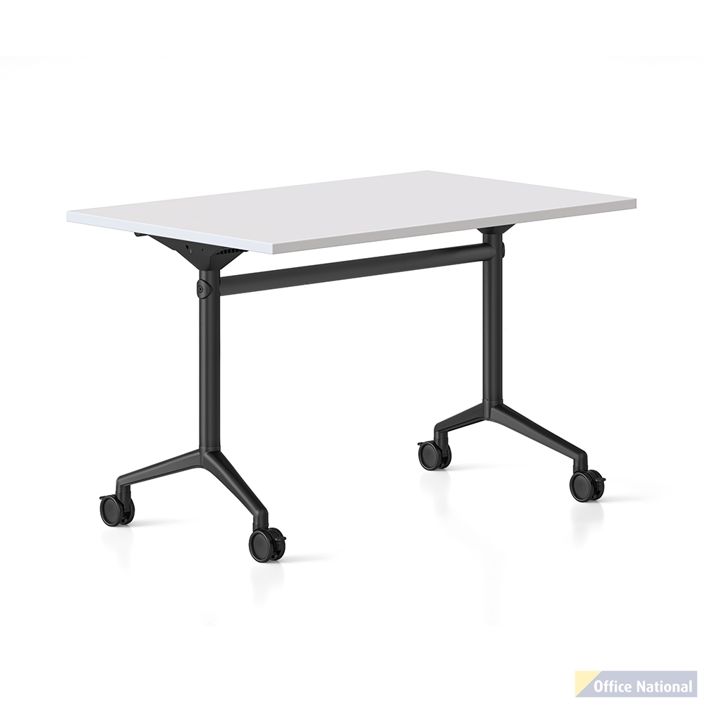 RAPIDLINE TYPHOON FLIP TOP TABLE 1200 X 600MM NATURAL WHITE TOP AND BLACK P/C ALL OVER FRAME