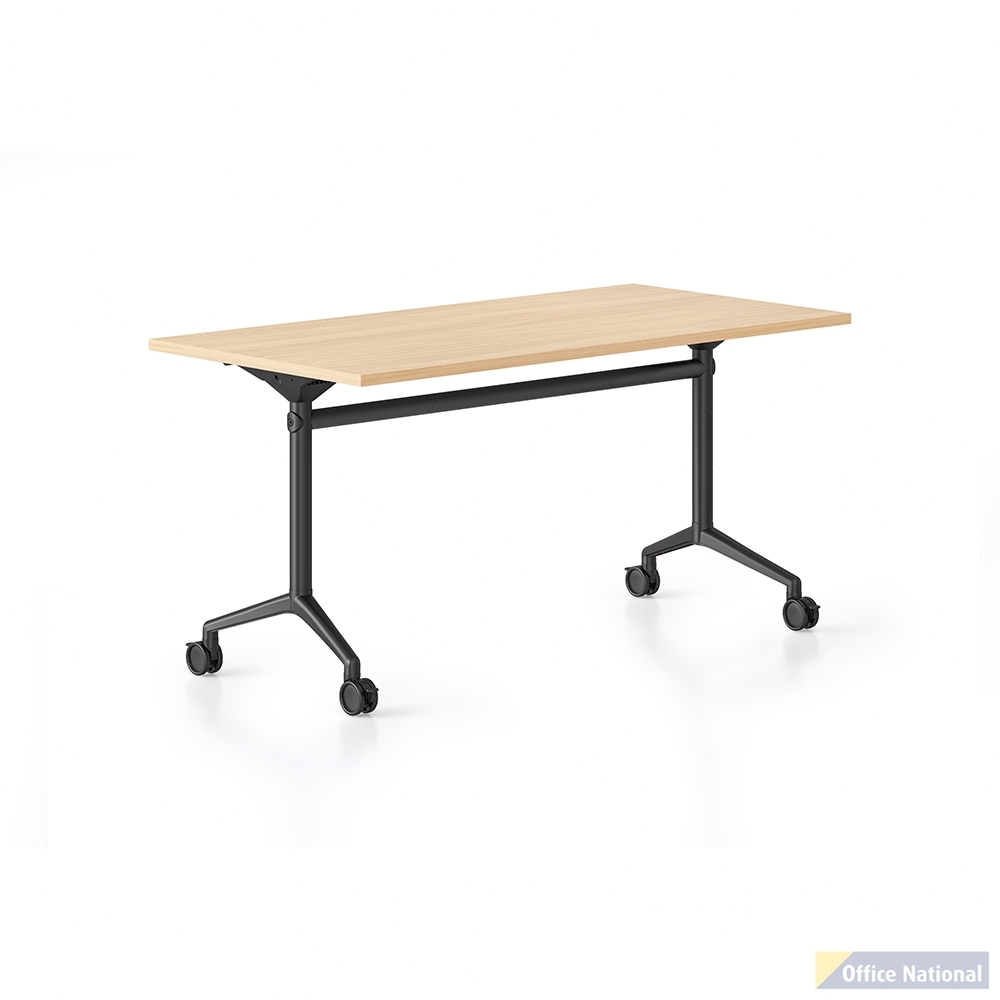 RAPIDLINE TYPHOON FLIP TOP TABLE 1800 X 750MM NATURAL OAK TOP AND BLACK P/C ALL OVER FRAME