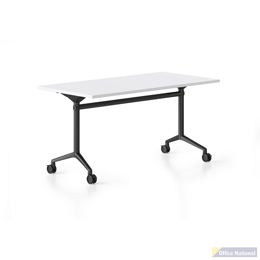 RAPIDLINE TYPHOON FLIP TOP TABLE 1800 X 750MM NATURAL WHITE TOP AND BLACK P/C ALL OVER FRAME