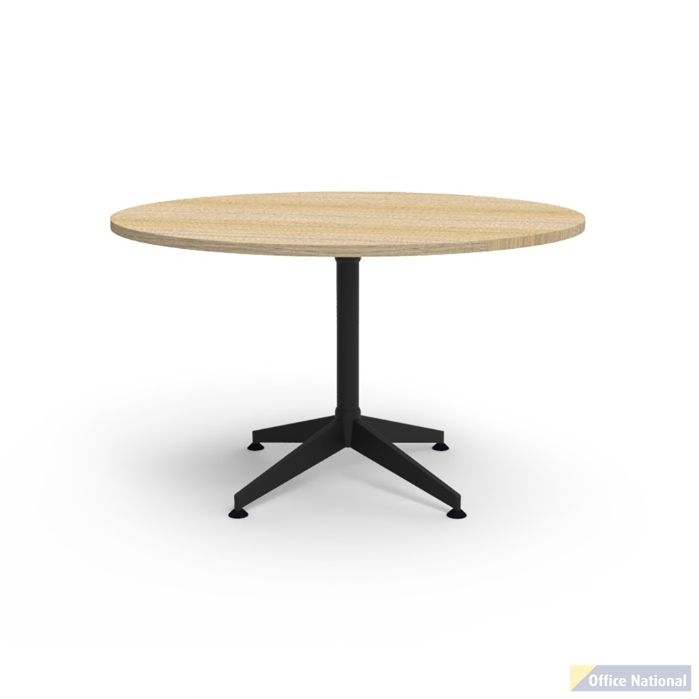 RAPIDLINE TYPHOON MEETING TABLE 4 STAR ROUND 1200MM NATURAL OAK TOP AND BLACK P/C ALL OVER FRAME