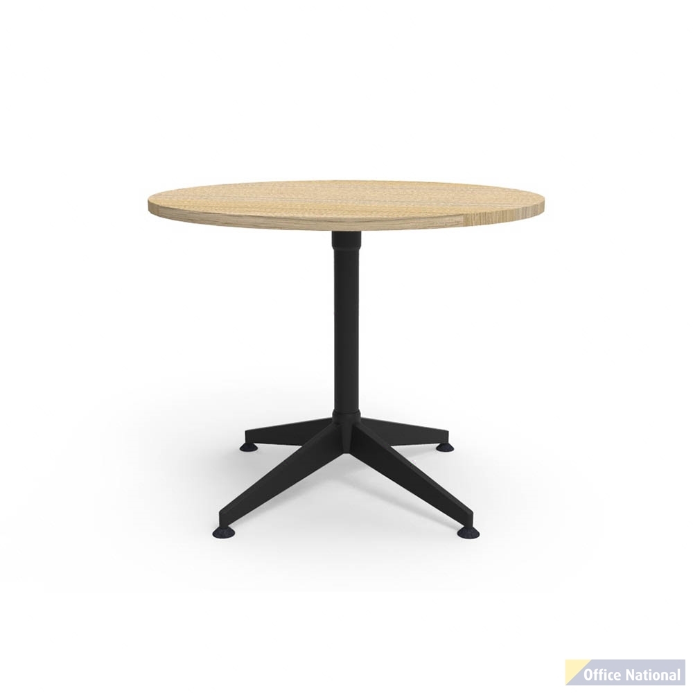 RAPIDLINE TYPHOON MEETING TABLE 4 STAR ROUND 900MM NATURAL OAK TOP AND BLACK P/C ALL OVER FRAME