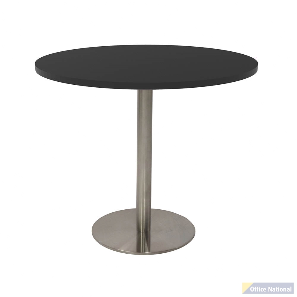 RAPIDLINE ESTILLO ROUND TABLE DISC BASE 900 X 755MM BLACK TOP AND STAINLESS STEEL