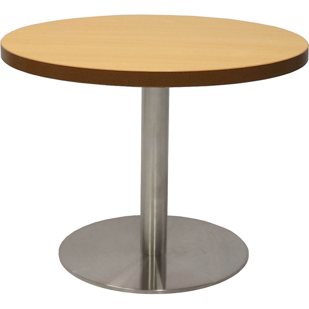 RAPIDLINE CIRCULAR COFFEE TABLE 600 X 425MM BEECH COLOURED TABLE TOP / STAINLESS STEEL BASE