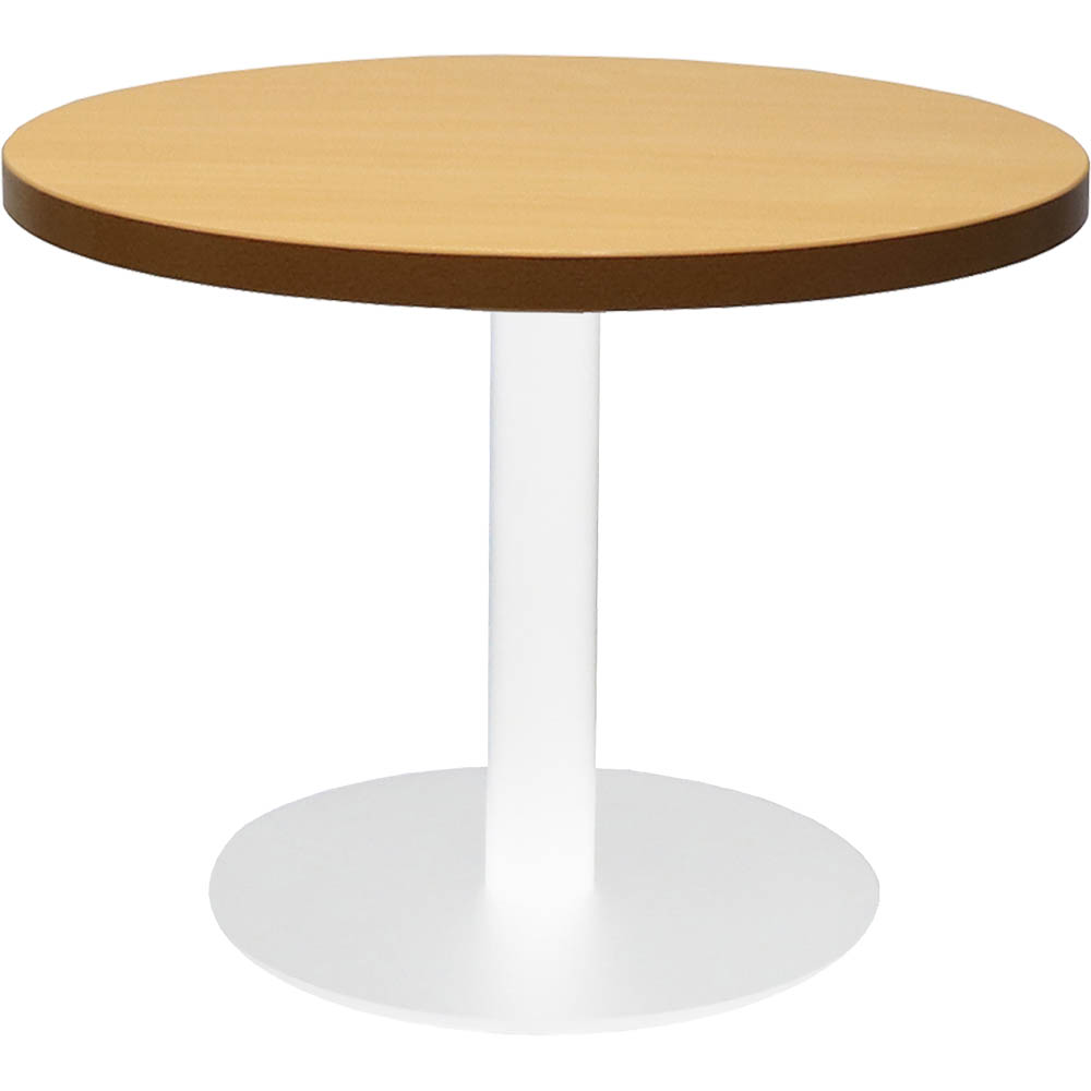 RAPIDLINE CIRCULAR COFFEE TABLE 600 X 425MM BEECH COLOURED TABLE TOP / WHITE POWDER COAT BASE