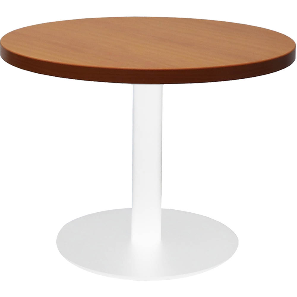 RAPIDLINE CIRCULAR COFFEE TABLE 600 X 425MM CHERRY COLOURED TABLE TOP / WHITE POWDER COAT BASE