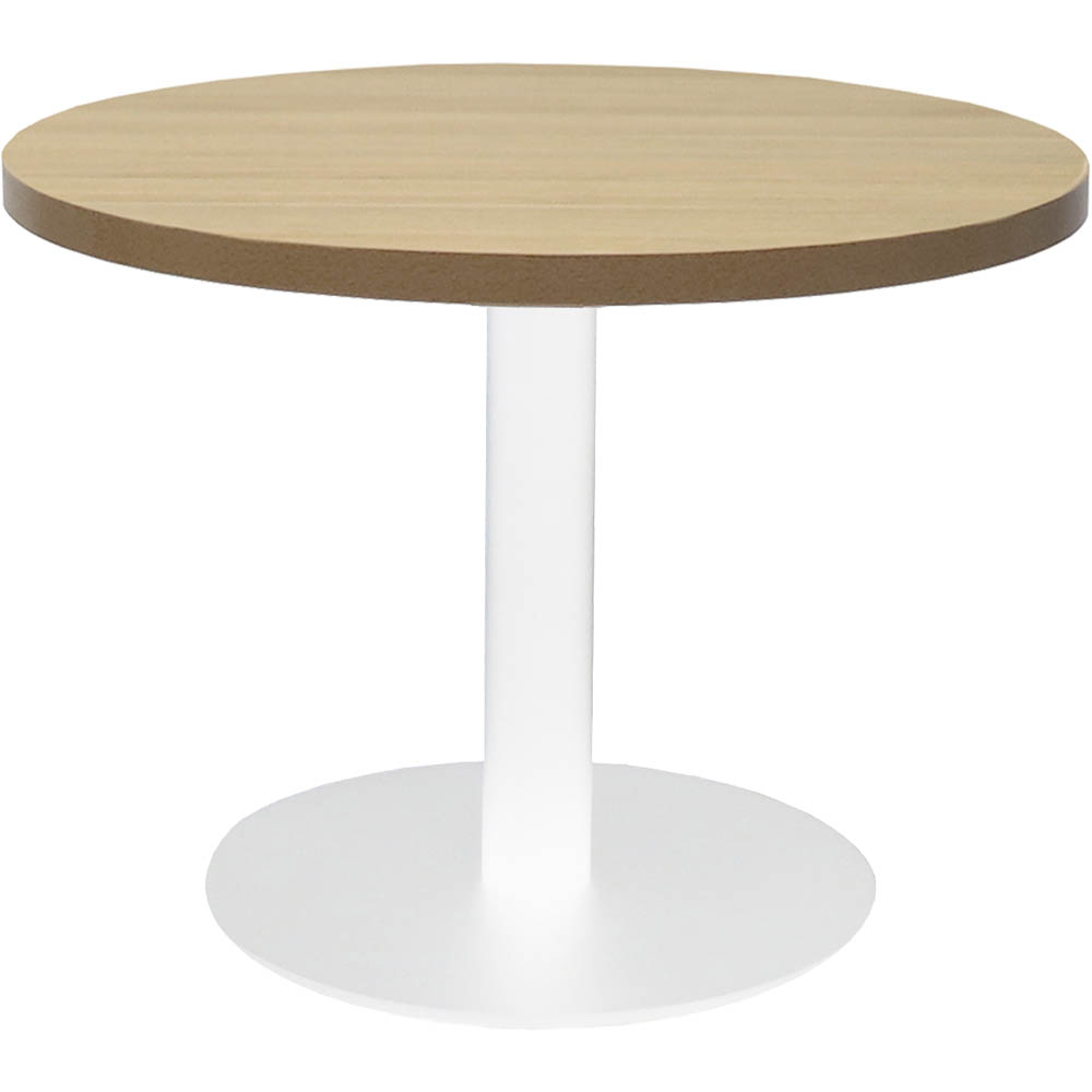 Rapidline Circular Coffee Table 600 X 425mm Natural Oak Table Top / White Powder Coat Base