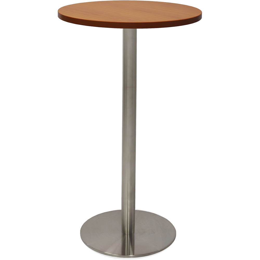 RAPIDLINE DRY BAR TABLE 600 X 1050MM CHERRY COLOURED TABLE TOP / STAINLESS STEEL BASE