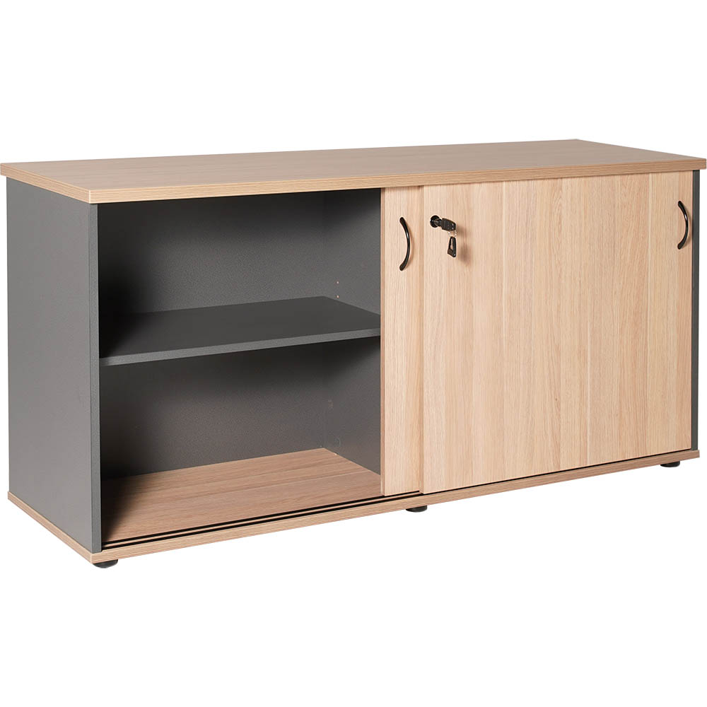 RAPID WORKER SLIDING DOOR CREDENZA 1800 X 450MM OAK/IRONSTONE
