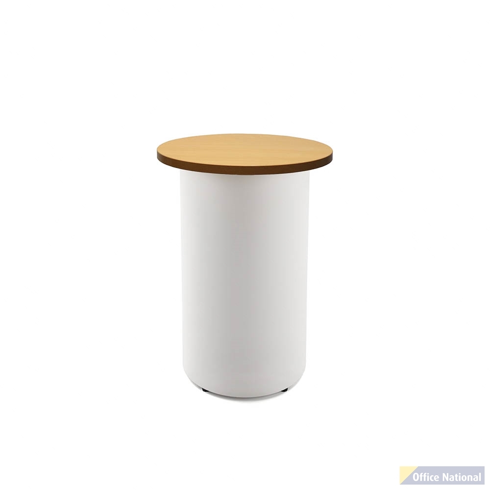 RAPIDLINE ROUND HIGH BAR TABLE DRUM BASE 600MM X 1050MM BEECH TOP AND WHITE P/C FRAME