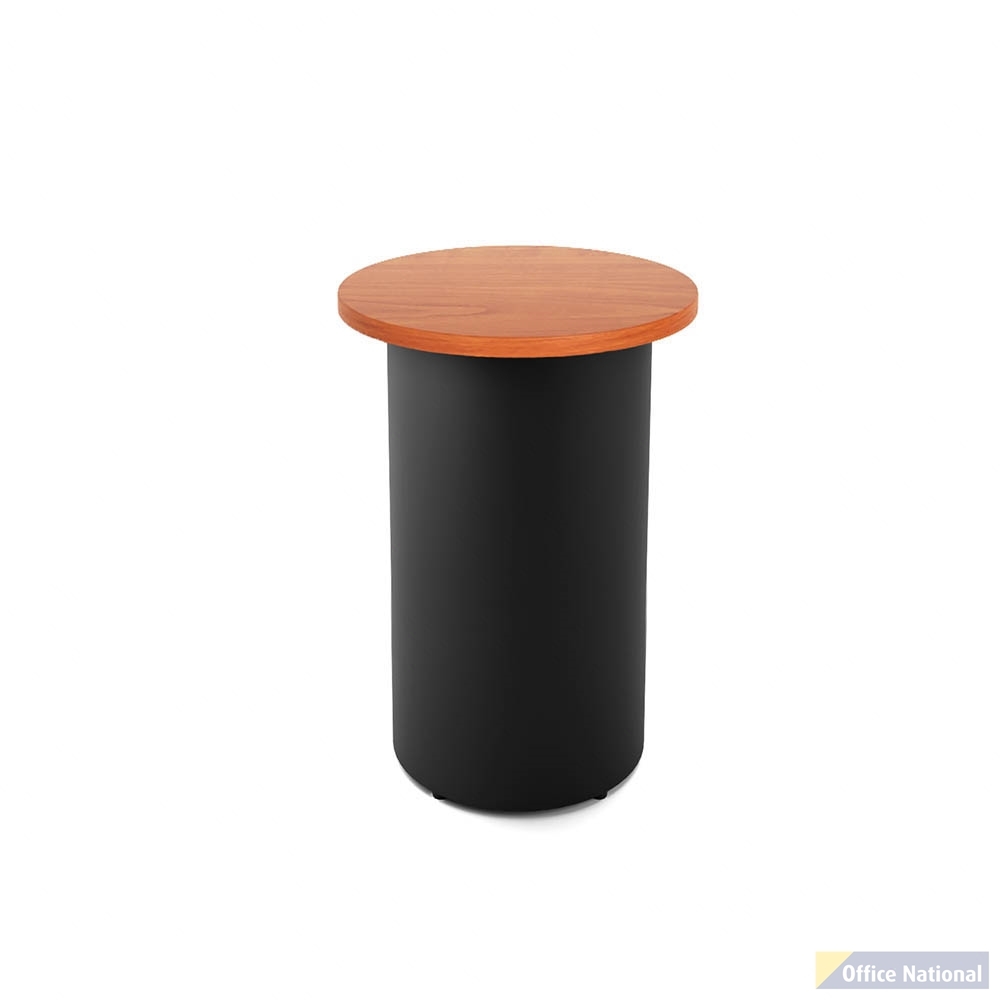 RAPIDLINE ROUND HIGH BAR TABLE DRUM BASE 600MM X 1050MM CHERRY TOP AND BLACK P/C FRAME