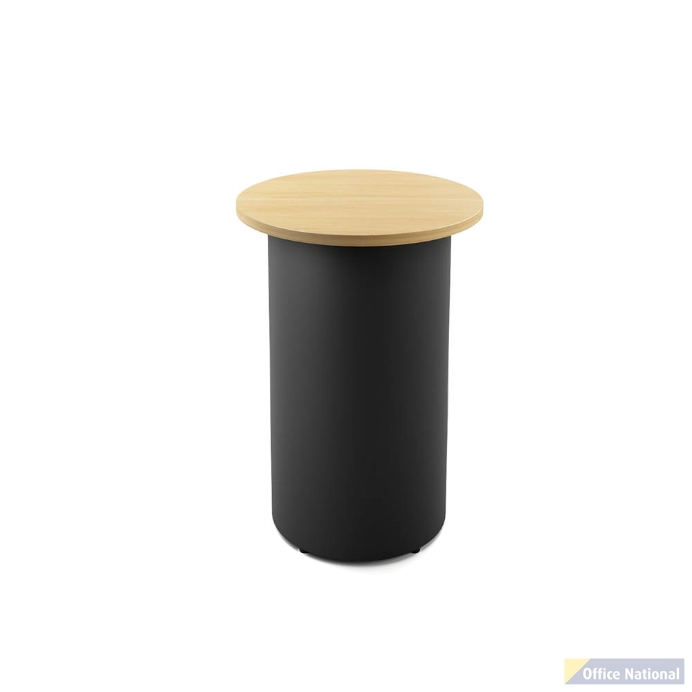 RAPIDLINE ROUND HIGH BAR TABLE DRUM BASE 600MM X 1050MM NATURAL OAK TOP AND BLACK P/C FRAME