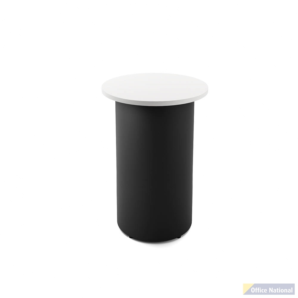 RAPIDLINE ROUND HIGH BAR TABLE DRUM BASE 600MM X 1050MM NATURAL WHITE TOP AND BLACK P/C FRAME
