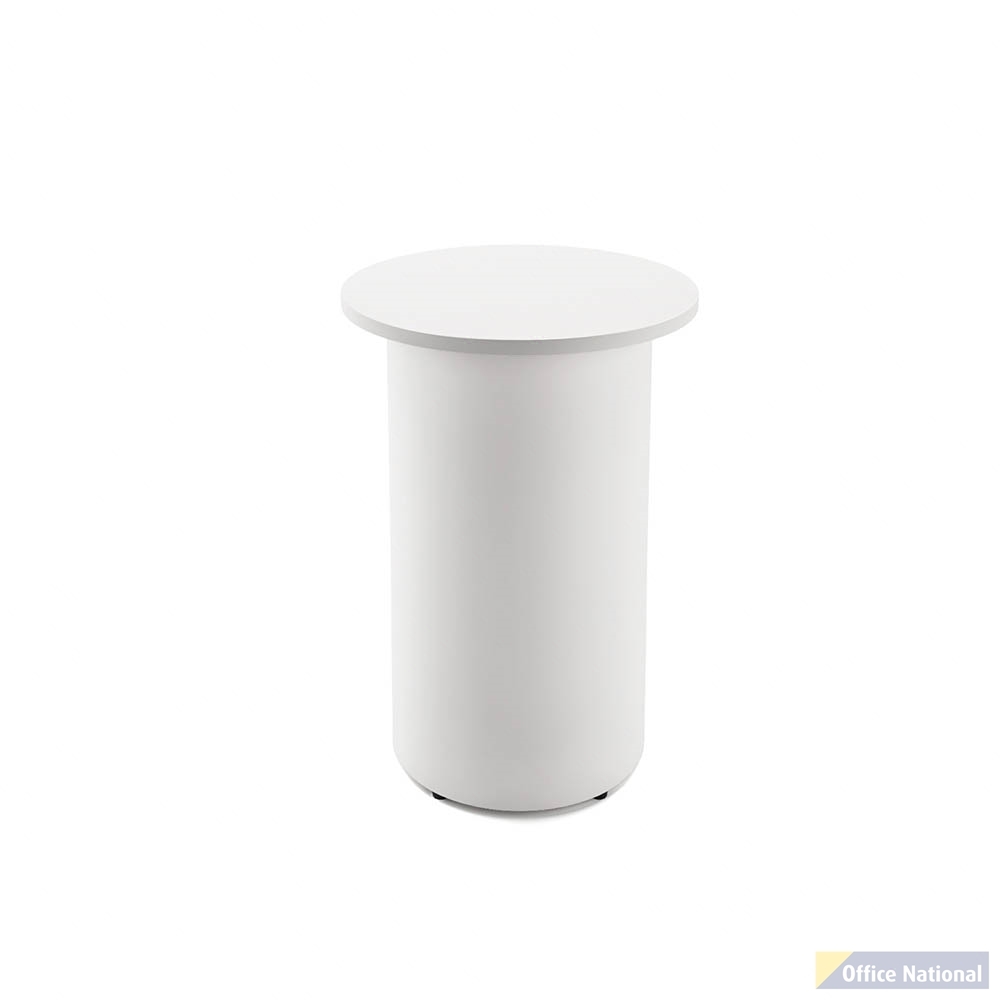 RAPIDLINE ROUND HIGH BAR TABLE DRUM BASE 600MM X 1050MM NATURAL WHITE TOP AND WHITE P/C FRAME