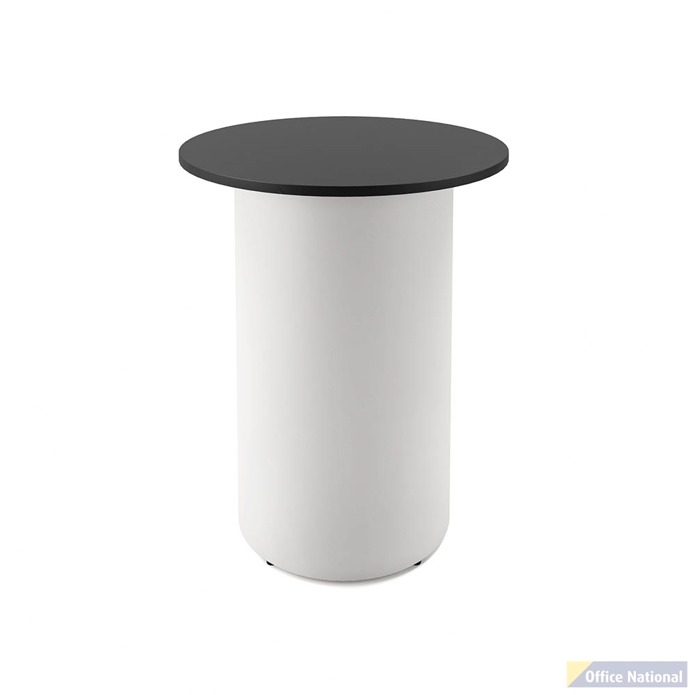 RAPIDLINE ROUND HIGH BAR TABLE DRUM BASE 900MM X 1050MM BLACK TOP AND WHITE P/C FRAME