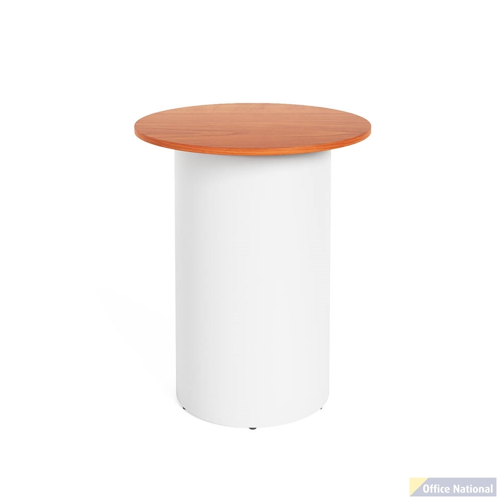 RAPIDLINE ROUND HIGH BAR TABLE DRUM BASE 900MM X 1050MM CHERRY TOP AND WHITE P/C FRAME