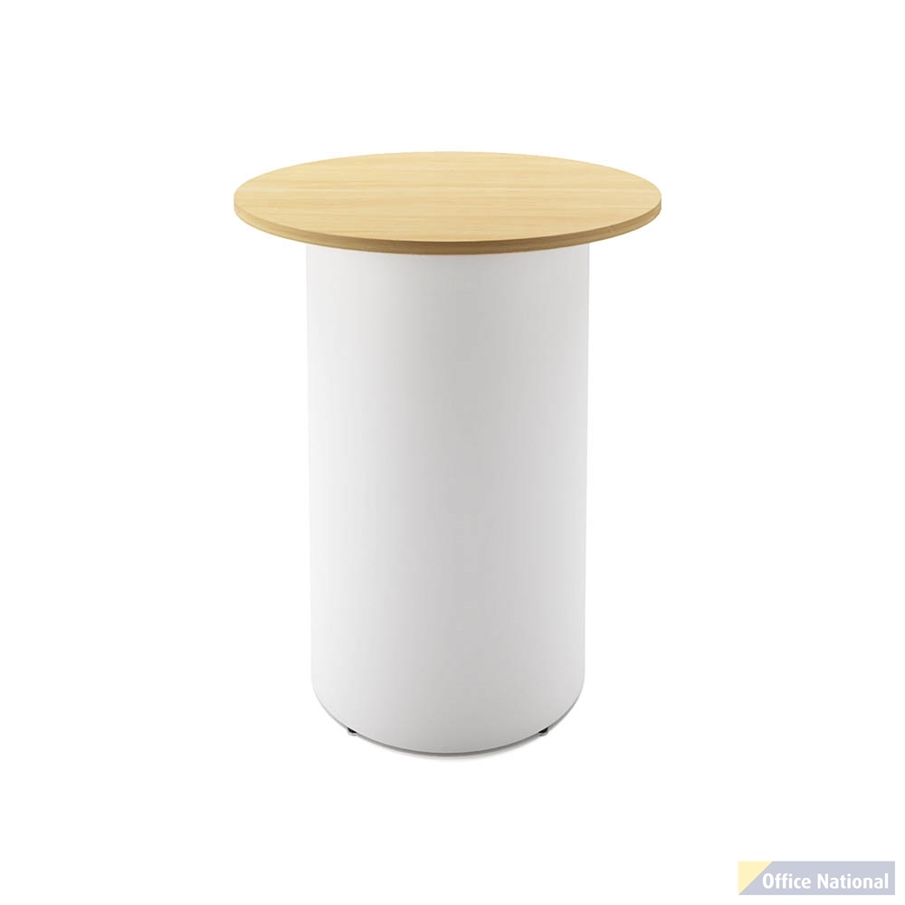 RAPIDLINE ROUND HIGH BAR TABLE DRUM BASE 900MM X 1050MM NATURAL OAK TOP AND WHITE P/C FRAME