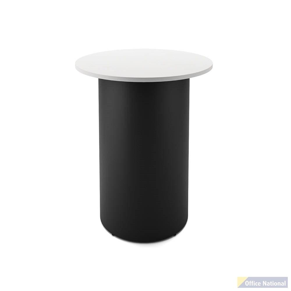 RAPIDLINE ROUND HIGH BAR TABLE DRUM BASE 900MM X 1050MM NATURAL WHITE TOP AND BLACK P/C FRAME