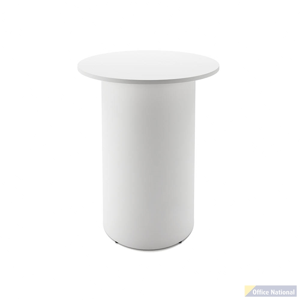 RAPIDLINE ROUND HIGH BAR TABLE DRUM BASE 900MM X 1050MM NATURAL WHITE TOP AND WHITE P/C FRAME